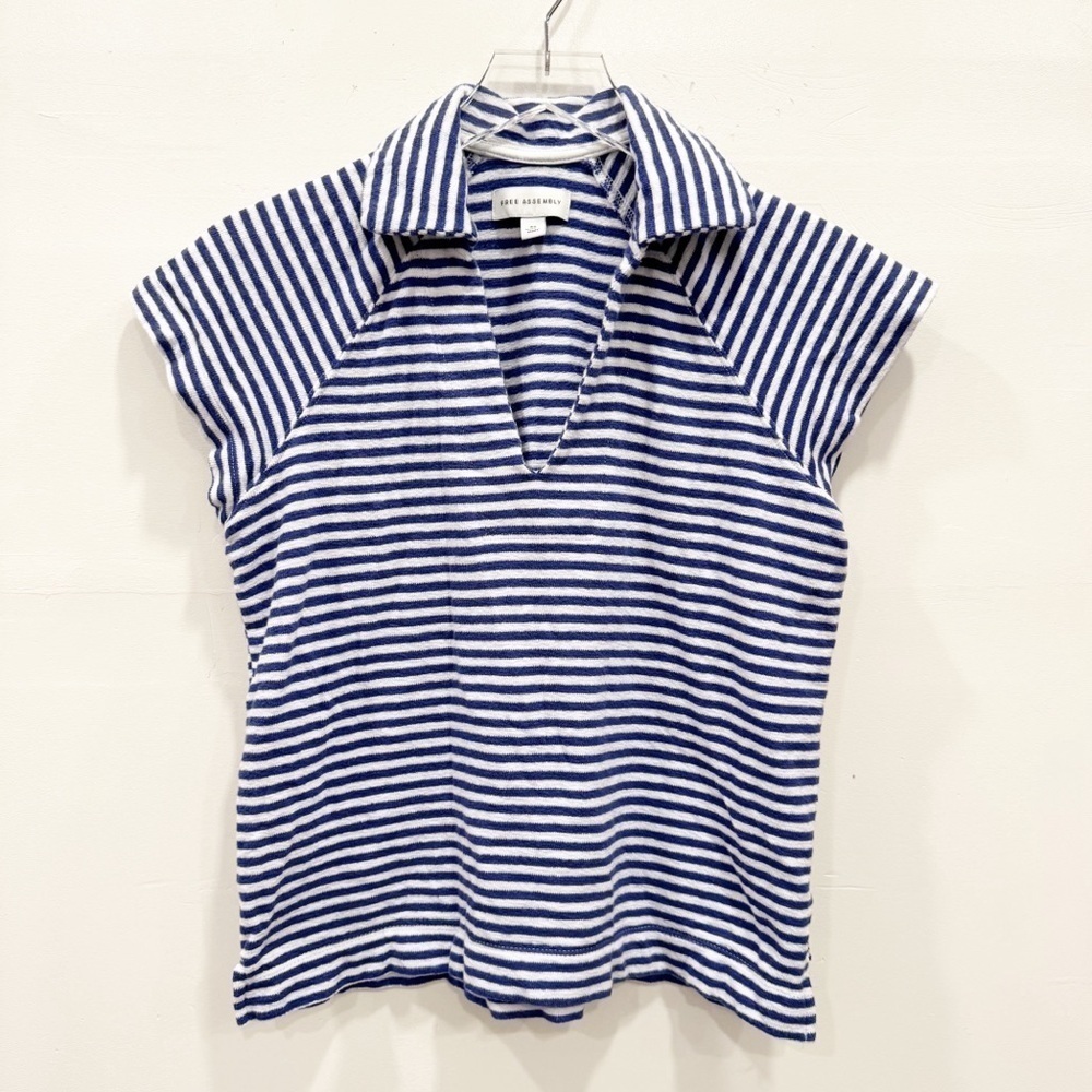 Free Assembly Nautical Stripe Raglan Sleeve Polo Shirt XS Cotton